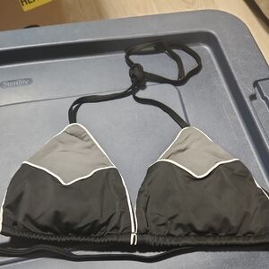 Two-Tone Black & Gray Halter Bikini Top